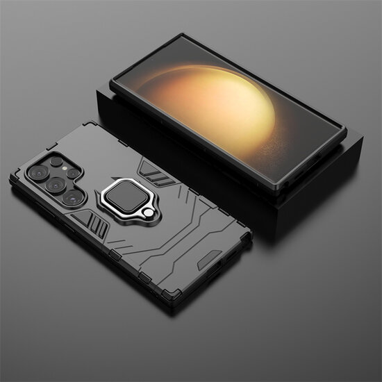 Samsung Galaxy S24 Ultra Hoesje - MobyDefend Dubbelgelaagde Pantsercase Met Standaard - Zwart