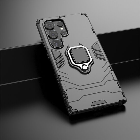 Samsung Galaxy S24 Ultra Hoesje - MobyDefend Dubbelgelaagde Pantsercase Met Standaard - Zwart