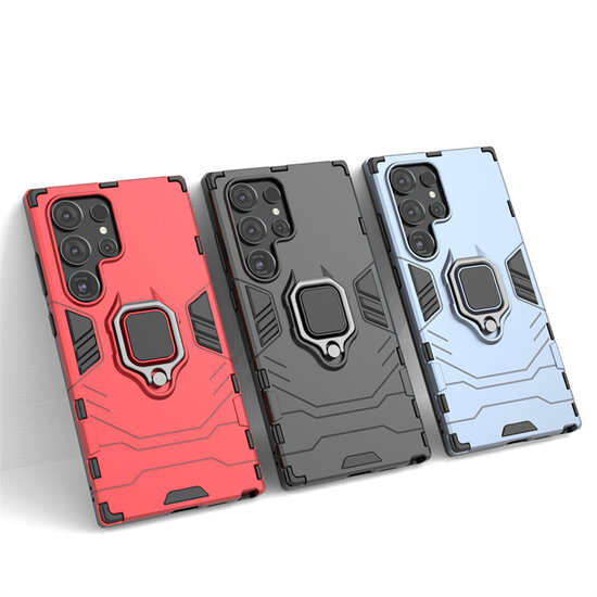 Samsung Galaxy S24 Ultra Hoesje - MobyDefend Dubbelgelaagde Pantsercase Met Standaard - Zwart