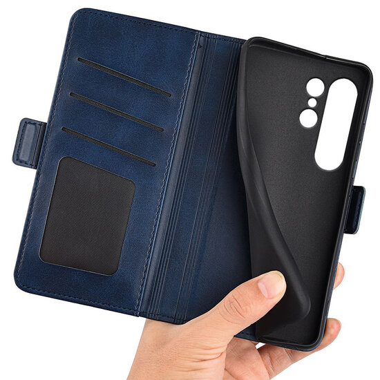 Samsung Galaxy S24 Ultra Hoesje - MobyDefend Luxe Wallet Book Case (Sluiting Zijkant) - Blauw