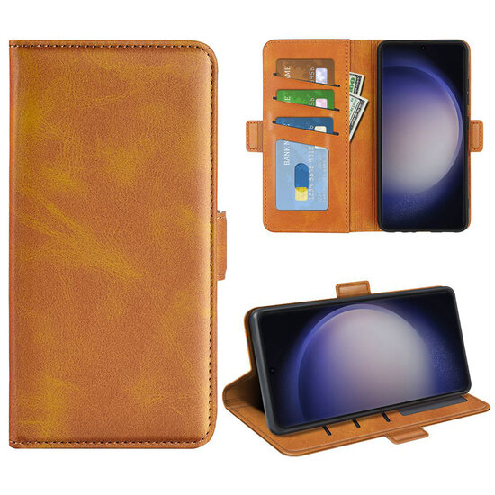Samsung Galaxy S24 Ultra Hoesje - MobyDefend Luxe Wallet Book Case (Sluiting Zijkant) - Lichtbruin
