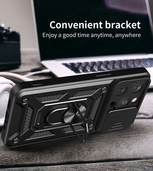 iPhone 15 Pro Max Hoesje - MobyDefend Pantsercase Met Draaibare Ring - Zilvergrijs