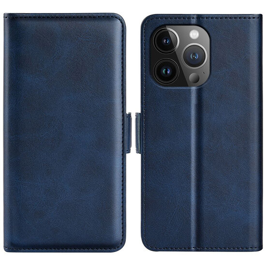 iPhone 15 Pro Max Hoesje - MobyDefend Luxe Wallet Book Case (Sluiting Zijkant) - Blauw