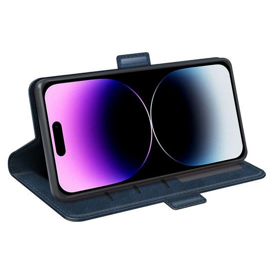 iPhone 15 Pro Max Hoesje - MobyDefend Luxe Wallet Book Case (Sluiting Zijkant) - Blauw