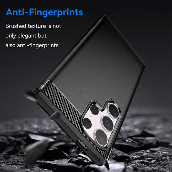 Samsung Galaxy S24 Ultra Hoesje - MobyDefend TPU Backcover - Geborstelde Metaal &amp; Carbon-Look - Zwart