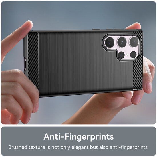 Samsung Galaxy S24 Ultra Hoesje - MobyDefend TPU Backcover - Geborstelde Metaal &amp; Carbon-Look - Zwart