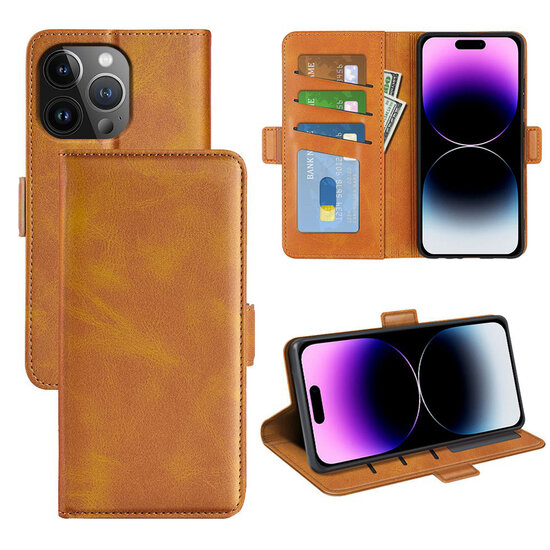 iPhone 15 Pro Max Hoesje - MobyDefend Luxe Wallet Book Case (Sluiting Zijkant) - Lichtbruin