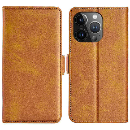 iPhone 15 Pro Max Hoesje - MobyDefend Luxe Wallet Book Case (Sluiting Zijkant) - Lichtbruin