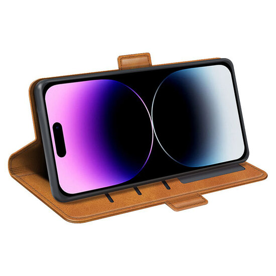 iPhone 15 Pro Max Hoesje - MobyDefend Luxe Wallet Book Case (Sluiting Zijkant) - Lichtbruin