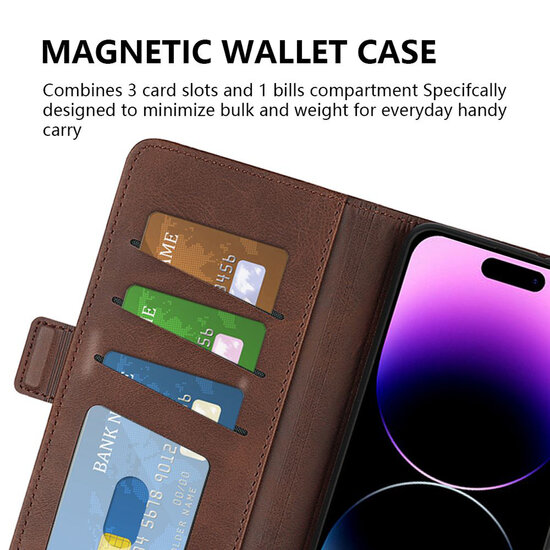 iPhone 15 Pro Max Hoesje - MobyDefend Luxe Wallet Book Case (Sluiting Zijkant) - Bruin