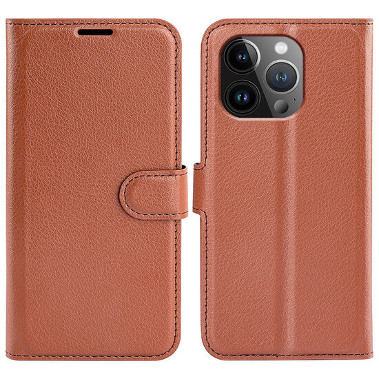 iPhone 15 Pro Max Hoesje - MobyDefend Kunstleren Wallet Book Case (Sluiting Voorkant) - Bruin