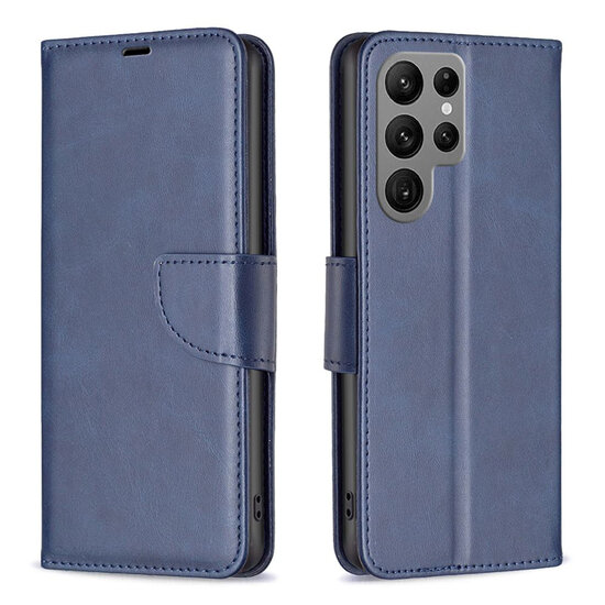 Samsung Galaxy S24 Ultra Hoesje - MobyDefend Wallet Book Case Met Koord - Blauw