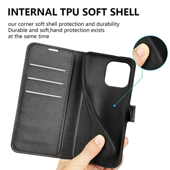 iPhone 15 Pro Max Hoesje - MobyDefend Kunstleren Wallet Book Case (Sluiting Voorkant) - Zwart