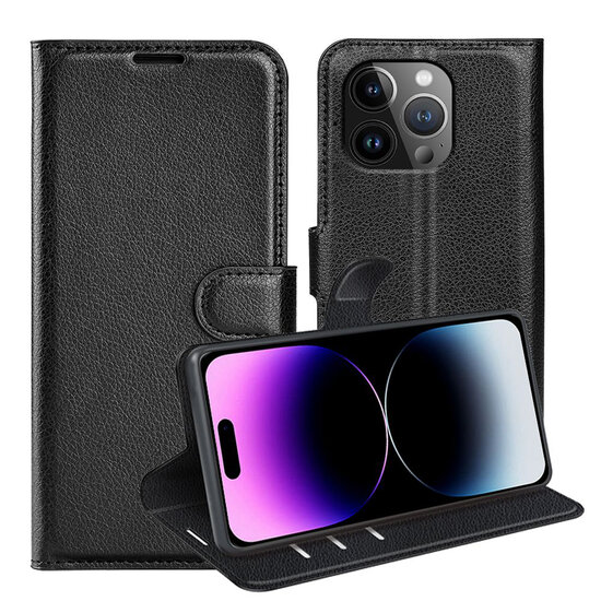 iPhone 15 Pro Max Hoesje - MobyDefend Kunstleren Wallet Book Case (Sluiting Voorkant) - Zwart