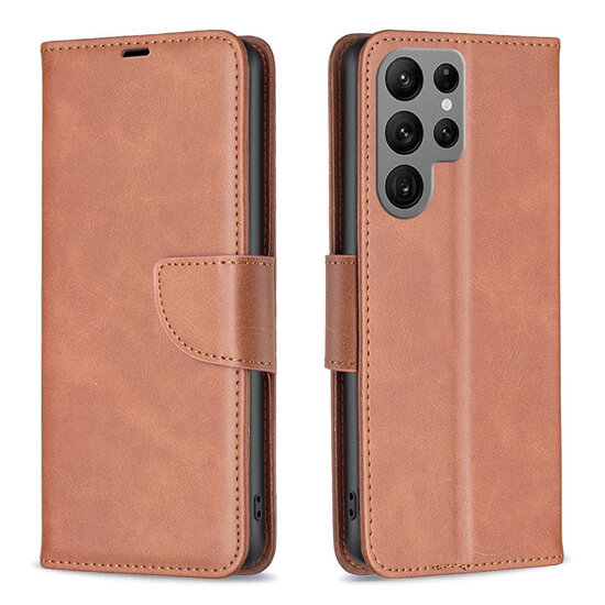 Samsung Galaxy S24 Ultra Hoesje - MobyDefend Wallet Book Case Met Koord - Bruin