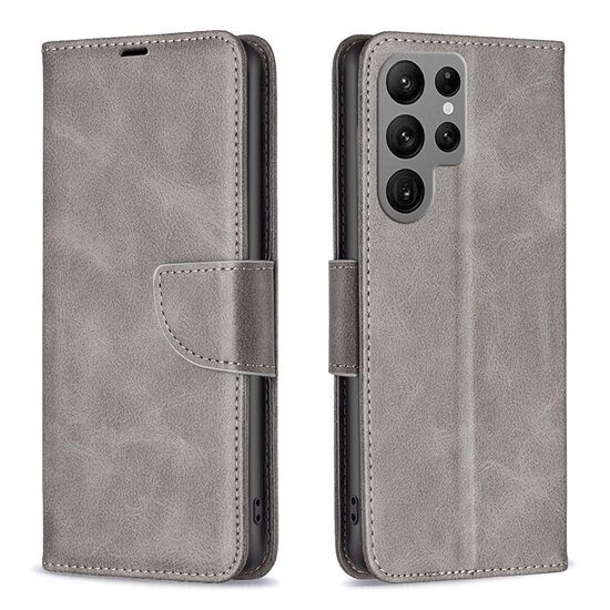Samsung Galaxy S24 Ultra Hoesje - MobyDefend Wallet Book Case Met Koord - Grijs