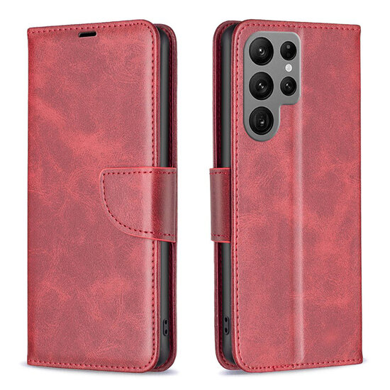 Samsung Galaxy S24 Ultra Hoesje - MobyDefend Wallet Book Case Met Koord - Rood