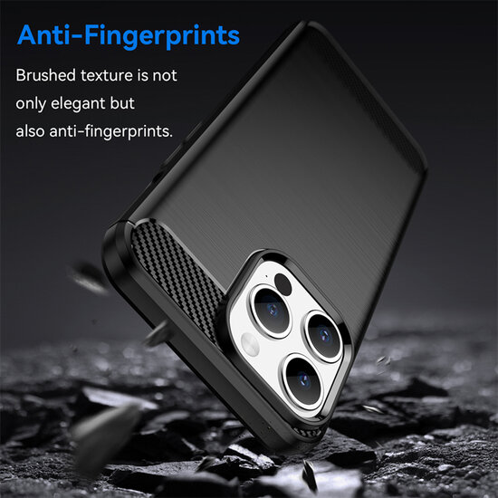iPhone 15 Pro Max Hoesje - MobyDefend TPU Backcover - Geborstelde Metaal &amp; Carbon-Look - Zwart