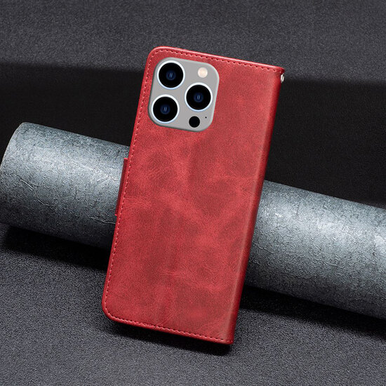 iPhone 15 Pro Max Hoesje - MobyDefend Wallet Book Case Met Koord - Rood