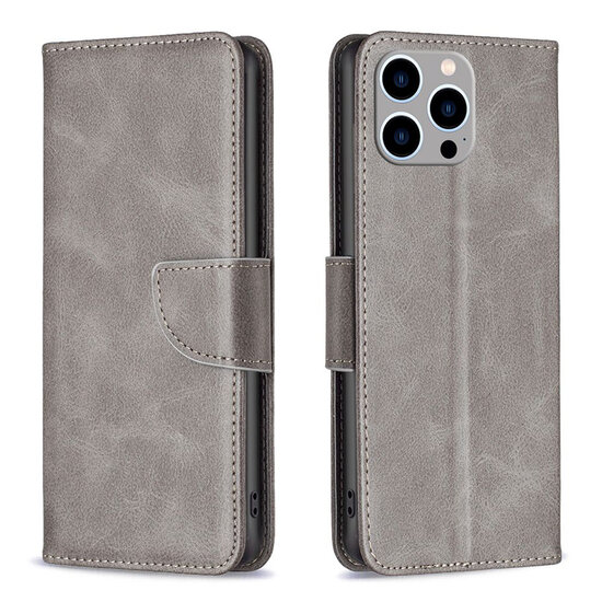 iPhone 15 Pro Max Hoesje - MobyDefend Wallet Book Case Met Koord - Grijs