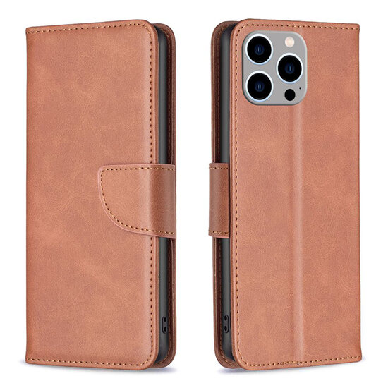 iPhone 15 Pro Max Hoesje - MobyDefend Wallet Book Case Met Koord - Bruin