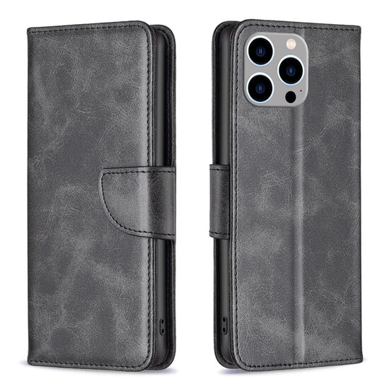 iPhone 15 Pro Max Hoesje - MobyDefend Wallet Book Case Met Koord - Zwart