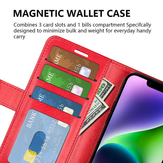 iPhone 15 Plus Hoesje - MobyDefend Wallet Book Case (Sluiting Achterkant) - Rood