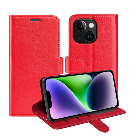 iPhone 15 Plus Hoesje - MobyDefend Wallet Book Case (Sluiting Achterkant) - Rood