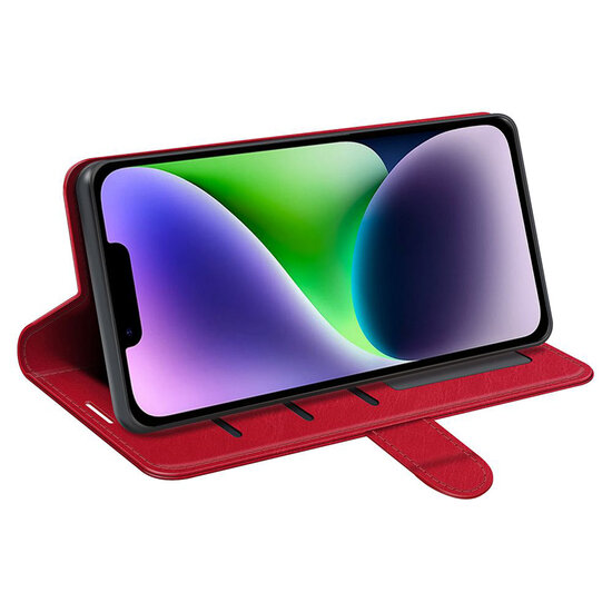 iPhone 15 Plus Hoesje - MobyDefend Wallet Book Case (Sluiting Achterkant) - Rood