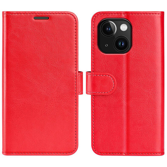 iPhone 15 Plus Hoesje - MobyDefend Wallet Book Case (Sluiting Achterkant) - Rood