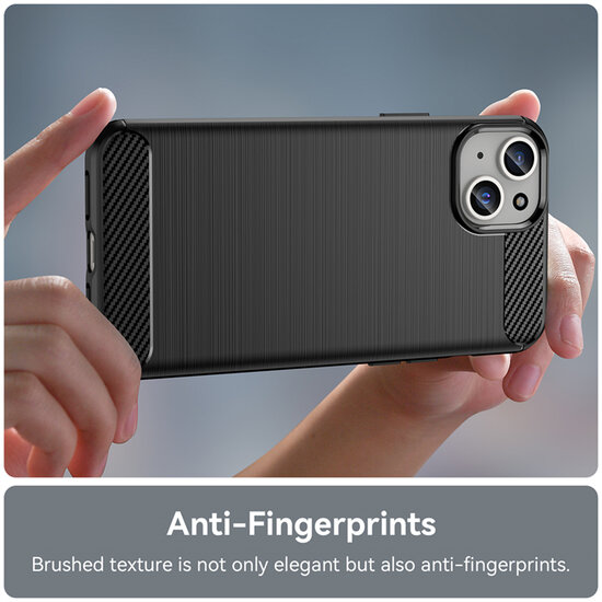 iPhone 15 Plus Hoesje - MobyDefend TPU Backcover - Geborstelde Metaal &amp; Carbon-Look - Zwart