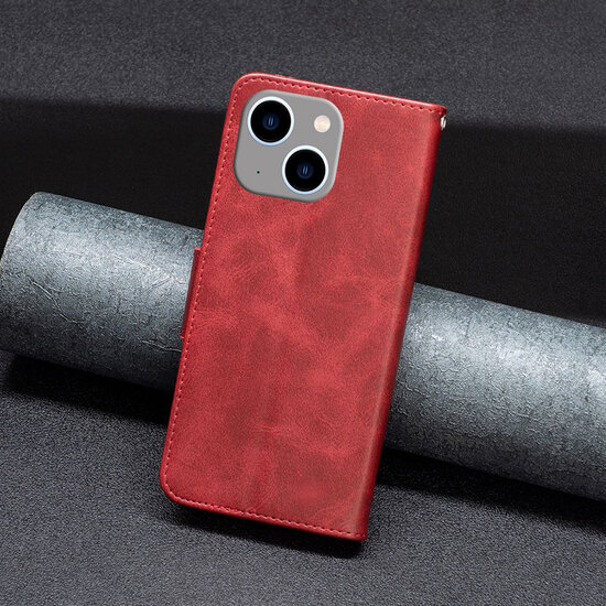 iPhone 15 Plus Hoesje - MobyDefend Wallet Book Case Met Koord - Rood
