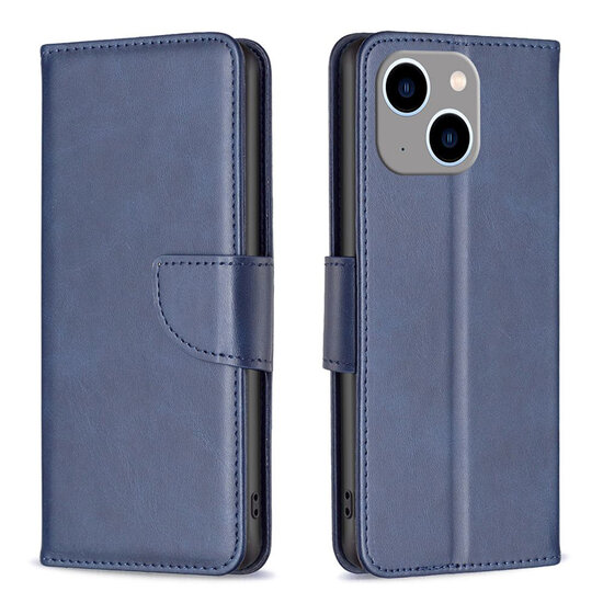 iPhone 15 Plus Hoesje - MobyDefend Wallet Book Case Met Koord - Blauw