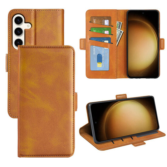 Samsung Galaxy S24 Plus (S24+) Hoesje - MobyDefend Luxe Wallet Book Case (Sluiting Zijkant) - Lichtbruin
