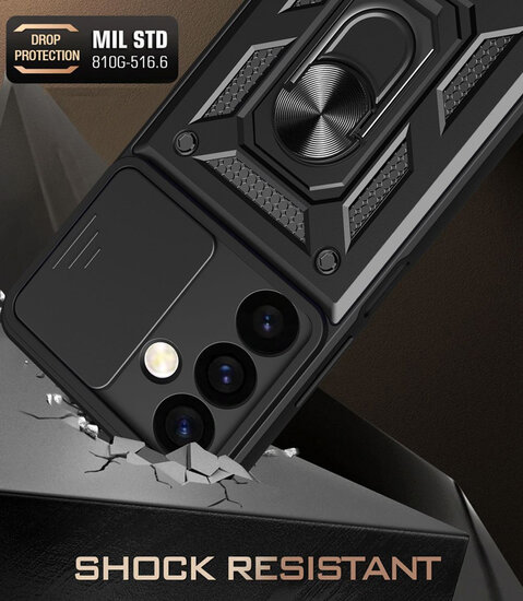 Samsung Galaxy S24 Plus (S24+) Hoesje - MobyDefend Pantsercase Met Draaibare Ring - Zwart