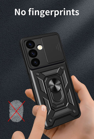 Samsung Galaxy S24 Plus (S24+) Hoesje - MobyDefend Pantsercase Met Draaibare Ring - Zwart