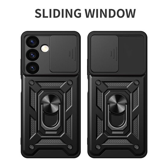 Samsung Galaxy S24 Plus (S24+) Hoesje - MobyDefend Pantsercase Met Draaibare Ring - Zwart
