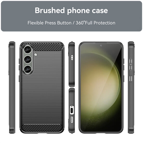 Samsung Galaxy S24 Plus (S24+) Hoesje - MobyDefend TPU Backcover - Geborstelde Metaal &amp; Carbon-Look - Zwart