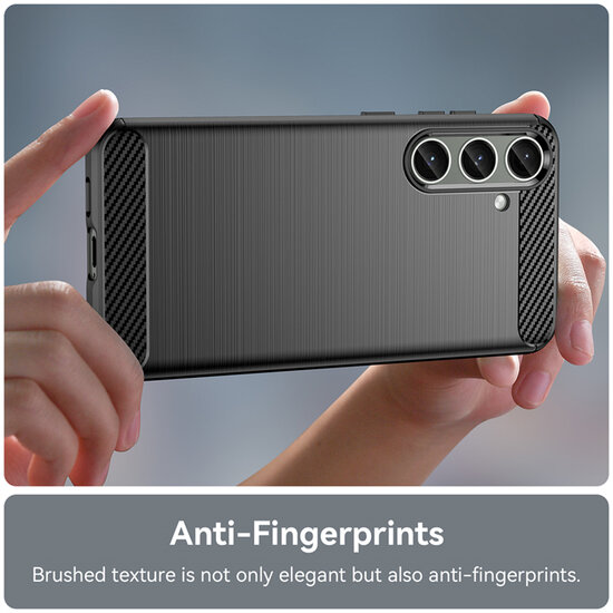 Samsung Galaxy S24 Plus (S24+) Hoesje - MobyDefend TPU Backcover - Geborstelde Metaal &amp; Carbon-Look - Zwart
