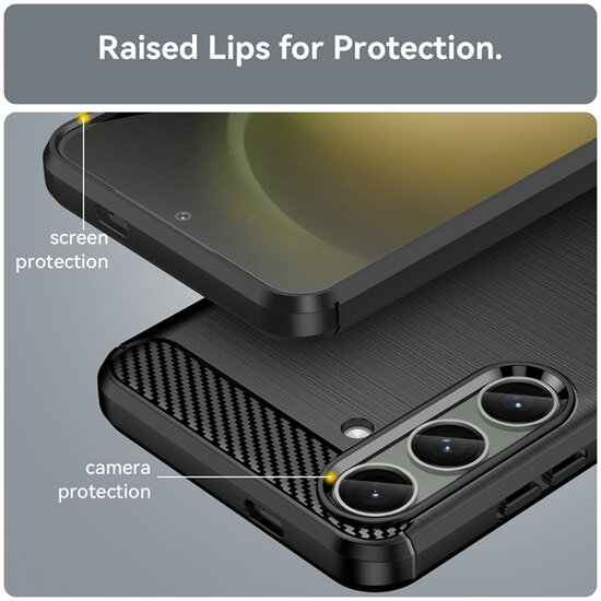 Samsung Galaxy S24 Plus (S24+) Hoesje - MobyDefend TPU Backcover - Geborstelde Metaal &amp; Carbon-Look - Zwart