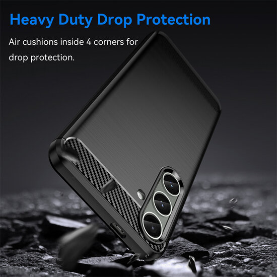 Samsung Galaxy S24 Plus (S24+) Hoesje - MobyDefend TPU Backcover - Geborstelde Metaal &amp; Carbon-Look - Zwart