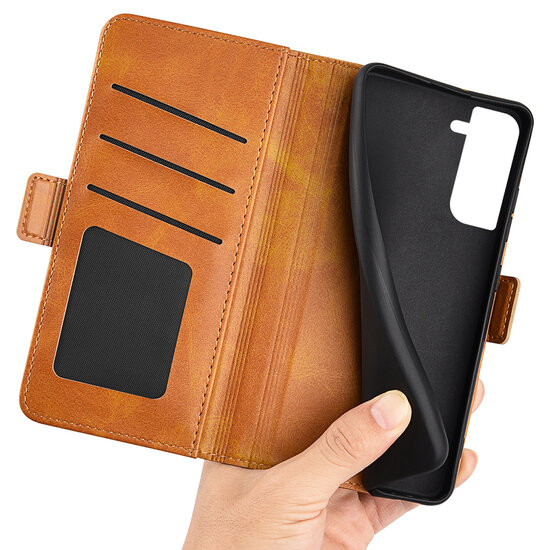 Samsung Galaxy S23 Hoesje - MobyDefend Luxe Wallet Book Case (Sluiting Zijkant) - Lichtbruin