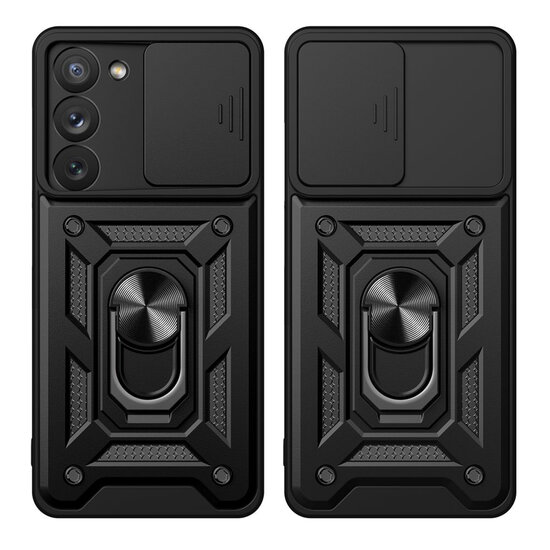 Samsung Galaxy S23 Hoesje - MobyDefend Pantsercase Met Draaibare Ring - Zwart