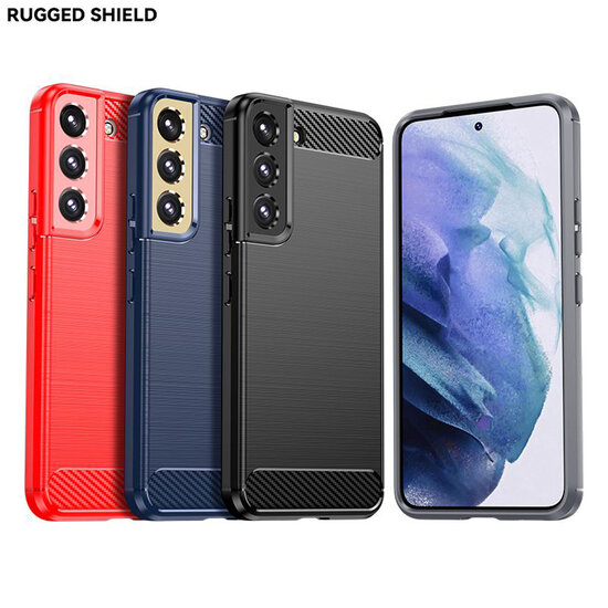 Samsung Galaxy S23 Hoesje - MobyDefend TPU Backcover - Geborstelde Metaal &amp; Carbon-Look - Zwart