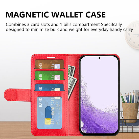 Samsung Galaxy S23 Hoesje - MobyDefend Wallet Book Case (Sluiting Achterkant) - Rood