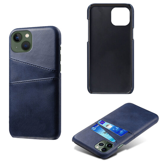 iPhone 14 Hoesje - MobyDefend Lederen Backcover Met Vakjes Voor Pasjes - Blauw