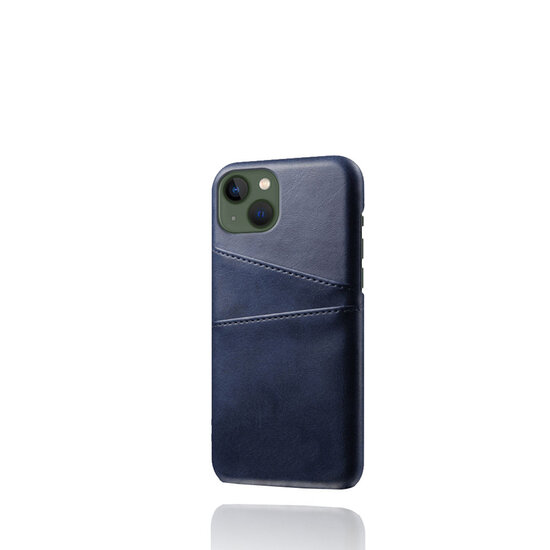 iPhone 14 Hoesje - MobyDefend Lederen Backcover Met Vakjes Voor Pasjes - Blauw