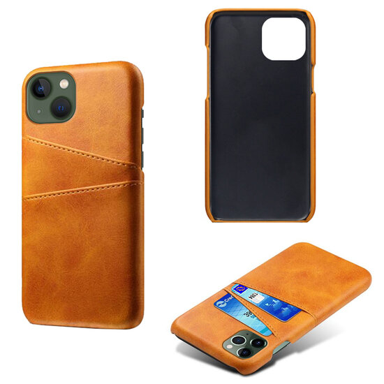 iPhone 14 Hoesje - MobyDefend Lederen Backcover Met Vakjes Voor Pasjes - Cognacbruin