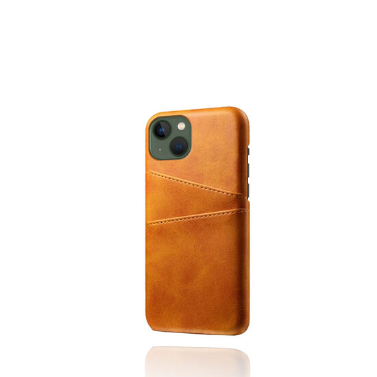 iPhone 14 Hoesje - MobyDefend Lederen Backcover Met Vakjes Voor Pasjes - Cognacbruin