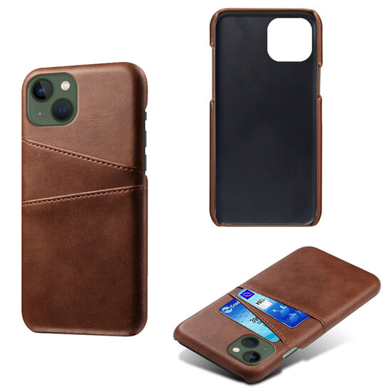 iPhone 14 Hoesje - MobyDefend Lederen Backcover Met Vakjes Voor Pasjes - Bruin